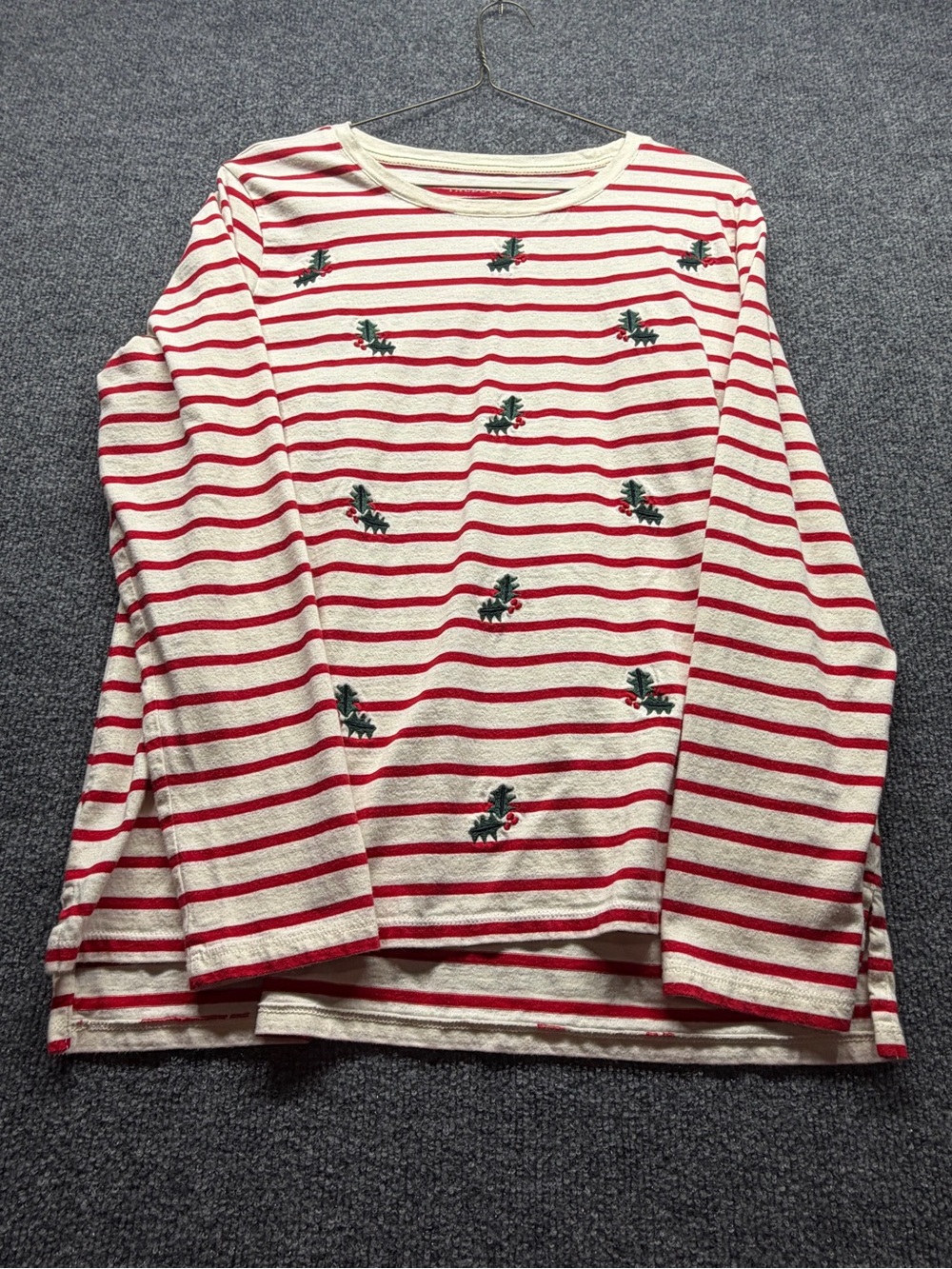 Talbots Cream & Red Striped Long Sleeve Tee with florals